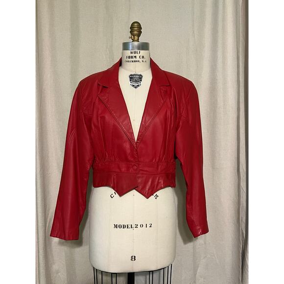 Vintage G-III Women's Red Leather Blazer Style Jacket - Picture 1 of 12